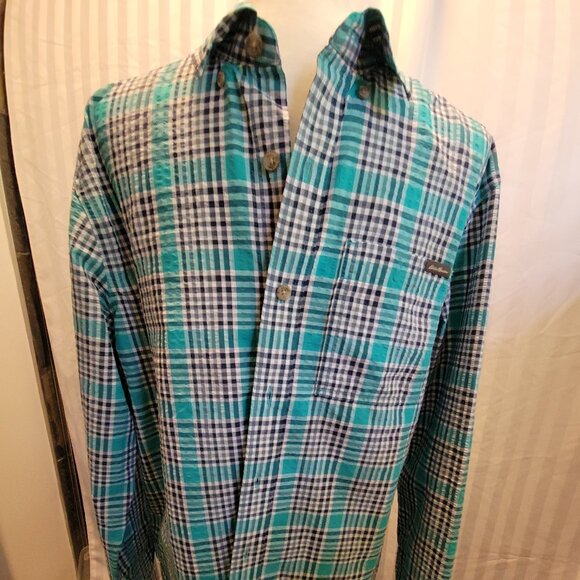 Eddie Bauer Pack It! Long Sleeved Seersucker Shirt UPF 40 in EUC - Picture 1 of 4